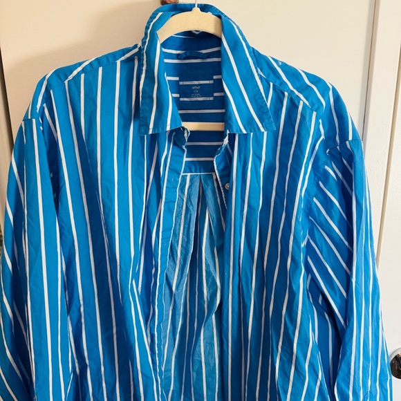 Aerie Good Day Cover Up Button Down Poplin Shirt - Blue & White Striped - Picture 3 of 7